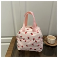Pink corduroy tote bag with strawberry print and double woven handles for women - Strawberry Pink