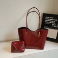 Maillard style burgundy tote bag with glossy finish and matching small pouch - Burgundy