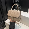 Khaki minimalist crossbody bag with wave-quilted flap and adjustable shoulder strap - Khaki