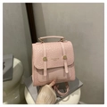 Pink multi-functional backpack with crocodile-embossed flap and gold metal hardware - Pink