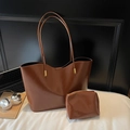 Ensemble de sacs cabas en cuir marron avec pochette et détails dorés élégants - Marron