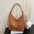 Bolso tote retro de cuero PU marrón con correas dobles para el transporte diario - Con Colgante / Marrón