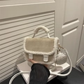 Sherpa fleece and suede tote bag with mini round coin purse and detachable strap - White