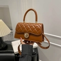 Sac à main matelassé marron avec fermoir tournant doré pour un usage quotidien et décontracté - Marron