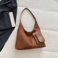 Borsa tote in camoscio marrone con portamonete coordinato e finiture in pelle liscia - Marrone