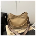 Retro beige large capacity crossbody bag with vintage chevron pattern shoulder strap - Khaki