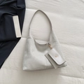 Borsa tote minimalista in pelle scamosciata beige con pochette abbinata e dettagli oro - Grigio