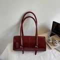 Sac fourre-tout cylindrique chic en cuir bordeaux avec finition brillante et anses - Bordeaux