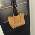 Minimalist brown suede tote bag with leather straps for a chic autumn aesthetic - Brown No Pendant