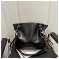 Classic black suede tote bag with gold chain strap and fashion letter detail - Large / Black