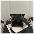 Black faux leather bucket bag with gold chain strap and Fashion logo lettering - Small / Black