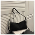 Matte black suede underarm bag with adjustable shoulder strap and retro texture - Black