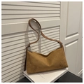 Retro brown suede underarm bag with matte texture and long leather shoulder strap - Brown