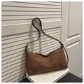 Retro brown suede underarm shoulder bag with matte finish and adjustable strap - Brown