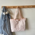 Bolso tote rosa minimalista con bordado de corazón y correas largas para el hombro - Rosa