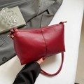 Large red pebbled leather tote bag with contrast stitching for women's daily commute - Red