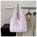 Detail of the pink and white striped bubble texture on this large tote bag - White and Pink Contrast