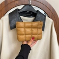 Quilted caramel brown puffer cosmetic bag with minimalist square pattern design - Brown