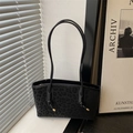 Black leopard print tote bag with long shoulder straps and gold metal accents for women - Black