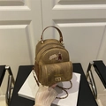 Mini mochila de lona marrón con diseño de gato y cadena dorada de estilo retro - Marrón