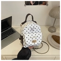 Mini mochila de lunares con estampado de gato y cierre de giro dorado detallado - Caqui