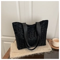 Borsa tote nera leopardata con nappine intrecciate e manici in nylon ad alta resistenza - Nero