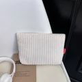 Minimalist beige corduroy tote bag with fashion label and large capacity for daily use - White