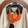 Elegant orange crescent bag with crocodile pattern and golden metal buckle clasp - Orange