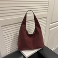Minimalist burgundy leopard print matte suede tote bag with large capacity for women - Wine Red Leopard