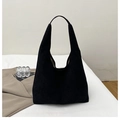 Grande borsa a tracolla hobo in finta pelle scamosciata nera da donna in stile vintage - Nero