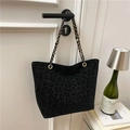 Große schwarze Leopard-Einkaufstasche mit Goldkette und Wildleder-Finish - Schwarz