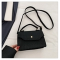 Minimalist black felt crossbody bag featuring classic diamond texture and gold buckle detail - Black