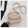 Beige felt crossbody bag with herringbone texture and gold metal buckle closure - Khaki