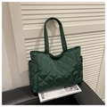 Bolso tote acolchado verde oscuro con gran capacidad y acabado brillante de moda - Verde