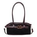 Grande borsa a tracolla chic nera e marrone con fibbia dorata e manici lunghi - Nero