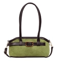 Borsa a spalla vintage in pelle scamosciata verde con cinturini in pelle marrone e fibbia - Verde