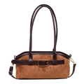 Borsa baguette in pelle scamosciata marrone con cinturino in pelle e fibbia oro - Marrone