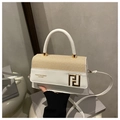 Bolso bandolera cuadrado chic en cuero blanco y tejido caqui con hebilla dorada - Blanco