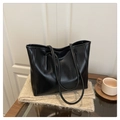 Classic large black PU leather tote bag on soft fabric for stylish commute - Black Without Pendant