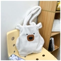Dettaglio della borsa tote in peluche a forma di orso bianco con orecchie 3D su sedia - Bianco Sporco
