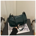 Dark green patent leather shoulder bag with glossy finish and gold buckle hardware - Green