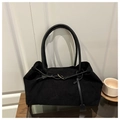 Detail of vintage black corduroy tote bag showing vertical texture and metallic gold buckle - Black