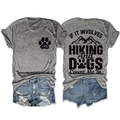 Flat lay of gray hiking t-shirt with dog paw prints and frayed denim shorts outfit - Dark Gray (Black Print)
