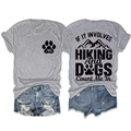 Detailed front and back view of grey hiking and dog themed T-shirt with denim shorts - Light Gray (Black Print)