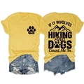 Detailed back print view of a hiking and dog themed short sleeve t-shirt in bright yellow - Yellow (Black Print)