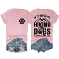 Detailed view of pink hiking and dog themed t-shirt with denim shorts set for women - Pink (Black Print)