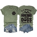 Hiking and dog lover short sleeve t-shirt with mountain print and denim shorts set - Olive Green (Black Print)