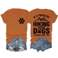 Detailed front and back views of orange hiking and dog themed graphic T-shirt - Burnt Orange (Black Print)