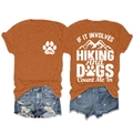 Front and back view of orange hiking t-shirt with dog paws and mountain print details - Burnt Orange (White Print)