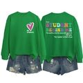Vorder- und Rückansicht eines grünen Sweatshirts mit I Love My Students Textaufdruck - S / Grasgrün/Weißer Druck